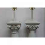 Pair of Wood Column Lamps