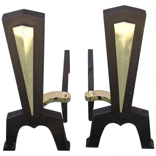 Pair of Brass Andirons Attributed to Donald Deskey circa 1950s
