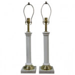 Glass Empire Column Lamps on Marble Bases