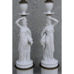 Pair of Porcelain Goddess Lamps, Demeter and Iris
