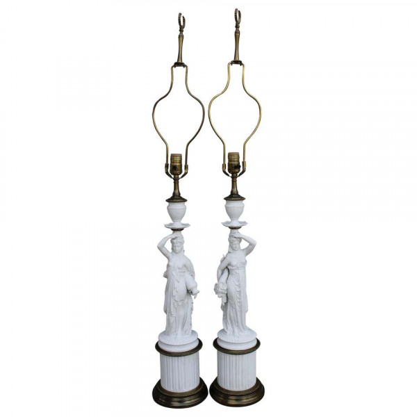 Pair of Porcelain Goddess Lamps, Demeter and Iris