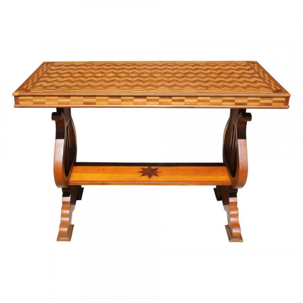 Parquetry Table with Harp/Lyre Supports