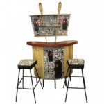 Tiki Bar with Stools and Back Bar