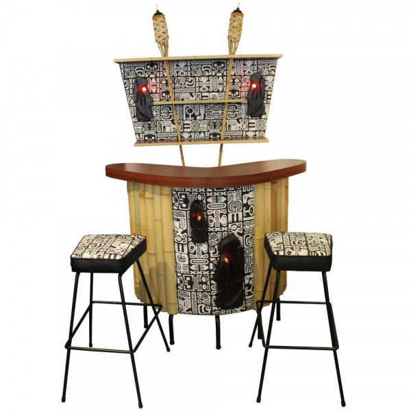 Tiki Bar with Stools and Back Bar