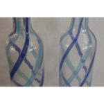 Pair of Fratelli Toso Murano Blue Aqua Stripe Ribbons Italian Art Glass Decanter