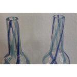 Pair of Fratelli Toso Murano Blue Aqua Stripe Ribbons Italian Art Glass Decanter