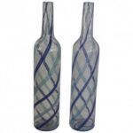 Pair of Fratelli Toso Murano Blue Aqua Stripe Ribbons Italian Art Glass Decanter