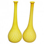 Pair of Murano Cased Glass Yellow Vases