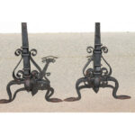 Monumental Pair of Forged Iron Spanish Revival Andirons