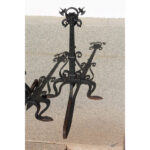 Monumental Pair of Forged Iron Spanish Revival Andirons