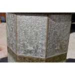 Pair of Octagonal Pedestals with Applied Brass and Tin RepoussÃ© Panels