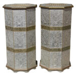 Pair of Octagonal Pedestals with Applied Brass and Tin RepoussÃ© Panels