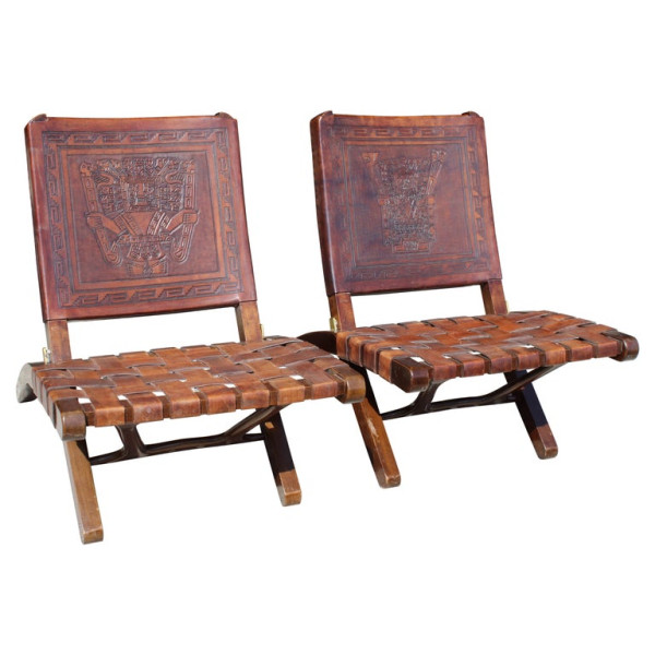 Pair of Folding Chairs by Angel Pazmino for Muebles De Estilo