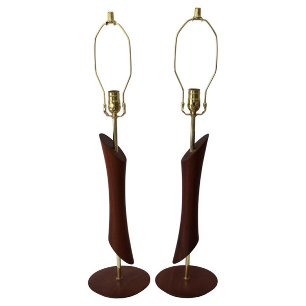 Pair of Lathe Cut Walnut Lamps