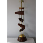 Sculptural Wood and Brass Lamp attributed to Leo Amino