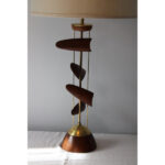 Sculptural Wood and Brass Lamp attributed to Leo Amino