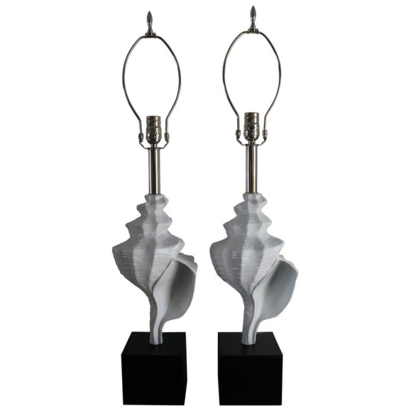 Pair of Aluminum Seashell Lamps Attributed to the Laurel Lamp Co. circa 1960s