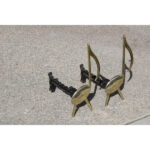 Pair of Brass and Cast Iron Musical Note Andirons
