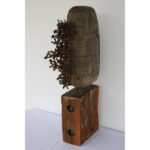 Brutalist Steel Sculpture on Wood Base