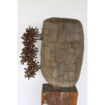 Brutalist Steel Sculpture on Wood Base