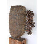 Brutalist Steel Sculpture on Wood Base