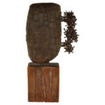 Brutalist Steel Sculpture on Wood Base