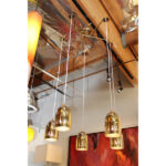 Brass Perforated Chandelier with Five Canisters