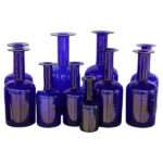 Collection of Ten Blue Bottles by Otto Bauer for Holmegaard, Denmark