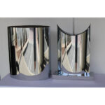 Pair of Curtis Jere Stainless Steel Lamps and Shades