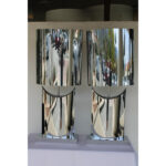 Pair of Curtis Jere Stainless Steel Lamps and Shades