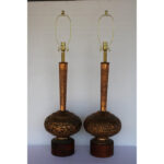 Pair Tall Indo Persian Copper Table Lamps