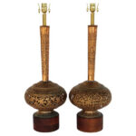 Pair Tall Indo Persian Copper Table Lamps