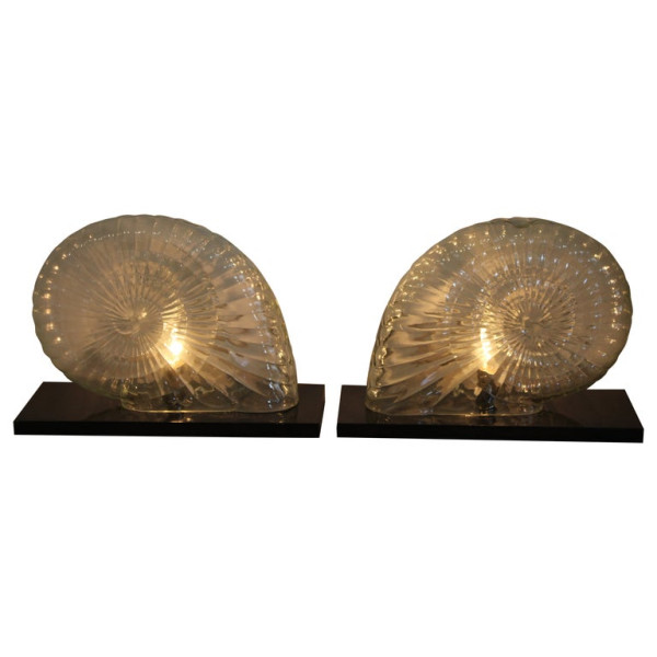 Pair of Glass Nautilus Lamps