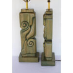 Pair of Cerused Wood Abstract Table Lamps