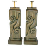 Pair of Cerused Wood Abstract Table Lamps