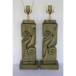Pair of Cerused Wood Abstract Table Lamps