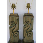 Pair of Cerused Wood Abstract Table Lamps
