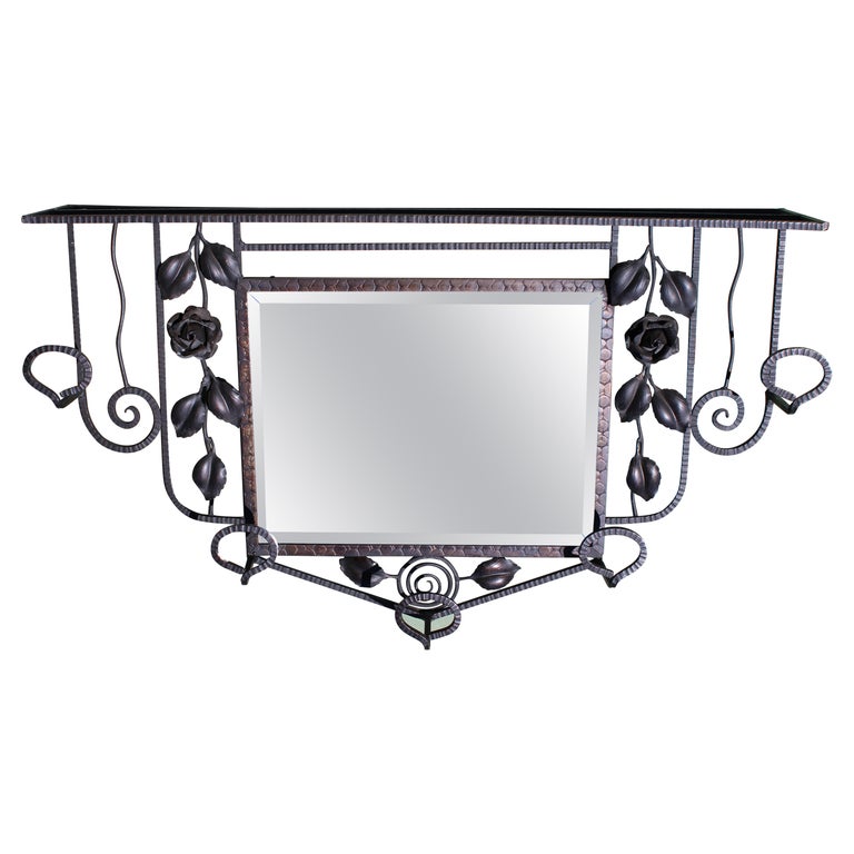 Art Deco Wrought Iron Hall Mirror circ 1930S