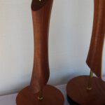 Pair of Lathe Cut Walnut Lamps on Marble Bases