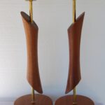 Pair of Lathe Cut Walnut Lamps on Marble Bases