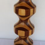 Folk Art Parquetry Carved Wood Lamp