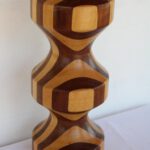 Folk Art Parquetry Carved Wood Lamp