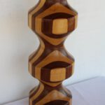 Folk Art Parquetry Carved Wood Lamp