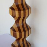 Folk Art Parquetry Carved Wood Lamp