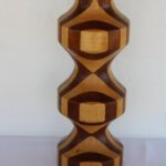 Folk Art Parquetry Carved Wood Lamp