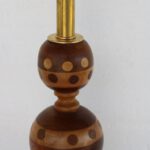 Folk Art Parquetry Carved Wood Lamp, Dots