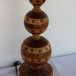 Folk Art Parquetry Carved Wood Lamp, Dots