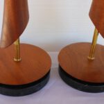 Pair of Lathe Cut Walnut Lamps on Marble Bases