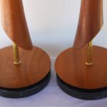 Pair of Lathe Cut Walnut Lamps on Marble Bases