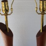 Pair of Lathe Cut Walnut Lamps on Marble Bases